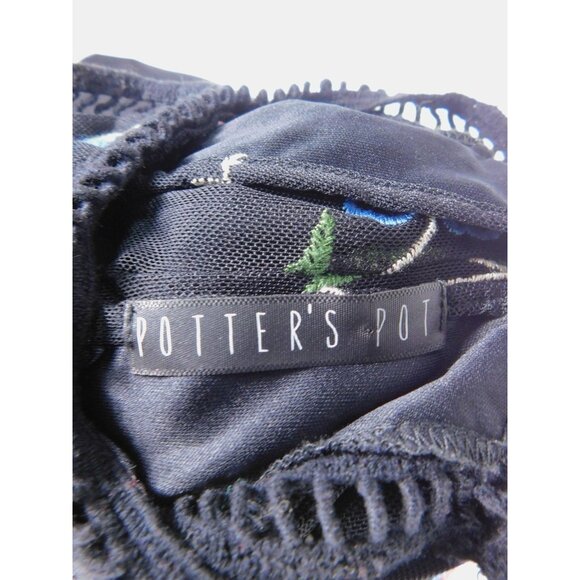 Potter's Pot Black Embroidered Mesh Halter Blouse Gothic Witch - Picture 10 of 11